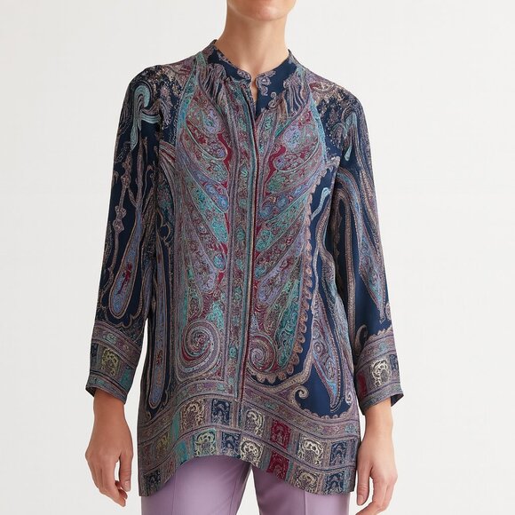 Etro paisley multicolor print silk size 50 - Picture 1 of 5